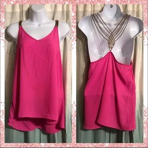 Mine Hot Pink Tank Top W/Dark Gold Detailed Back M